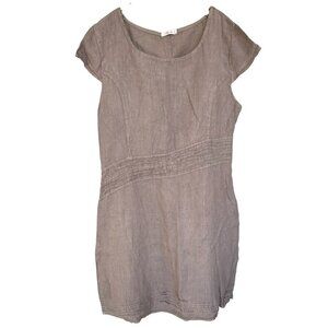 Harem Womens Large Taupe Linen Sheath Dress Pleated Waist